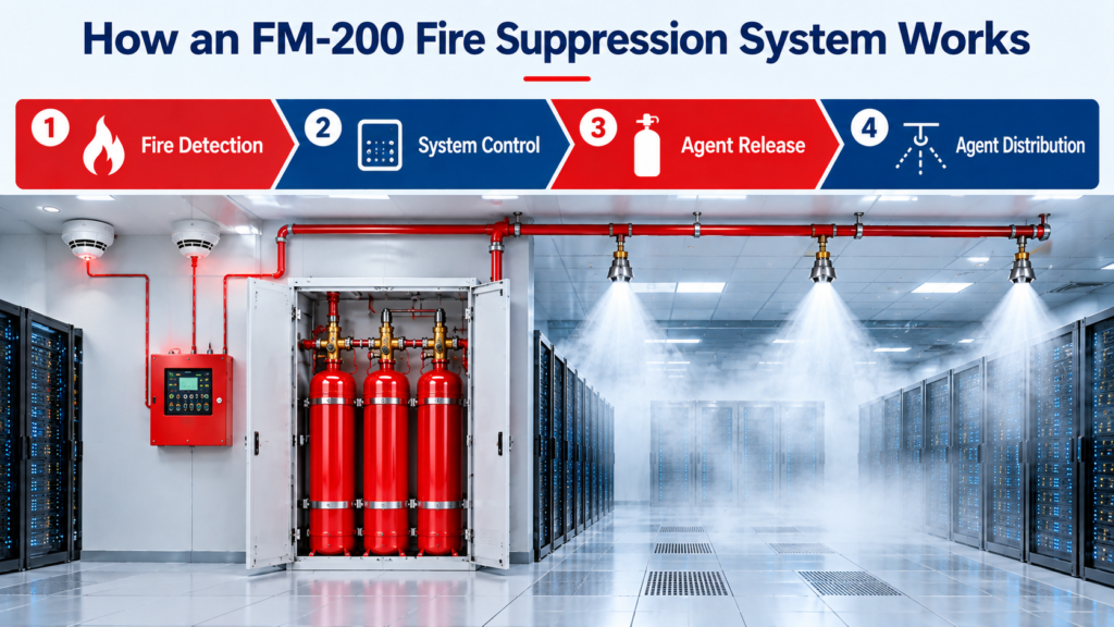 How an FM-200 HFC-227ea fire suppression system works